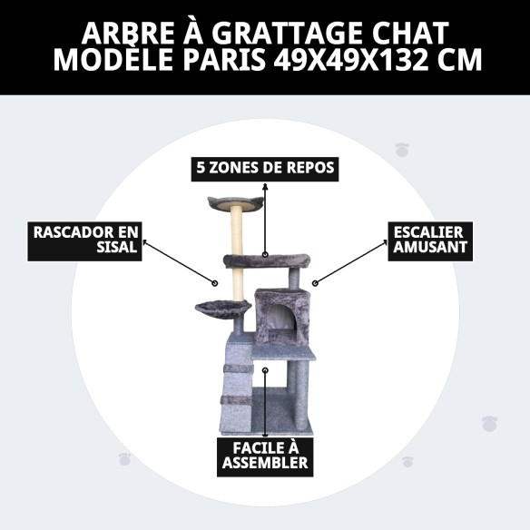 Arbre à Gratter pour Chat Paris 132 cm : Amusement et Confort