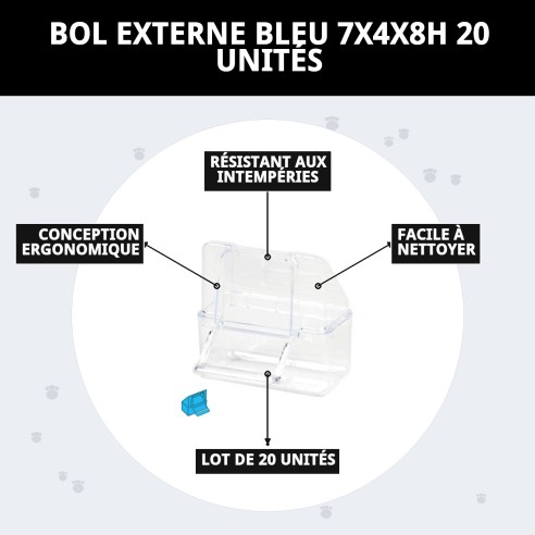 Bol de Nourriture Externe Bleu 20 Unités - Idéal pour Animaux de Compagnie