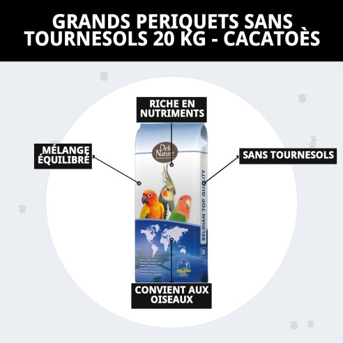 Grands Perruches Sans Tournesols 20 kg pour Cacatoès