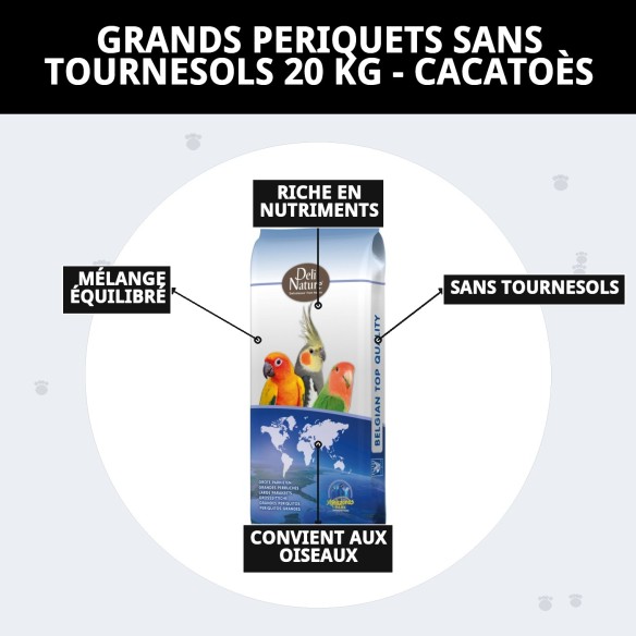 Grands Perruches Sans Tournesols 20 kg pour Cacatoès