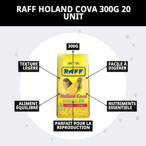 Pâte d'élevage RAFF Holland Cova 300g pour oiseaux en cage.