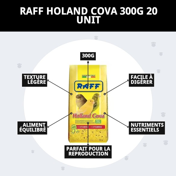 Pâte d'élevage RAFF Holland Cova 300g pour oiseaux en cage.
