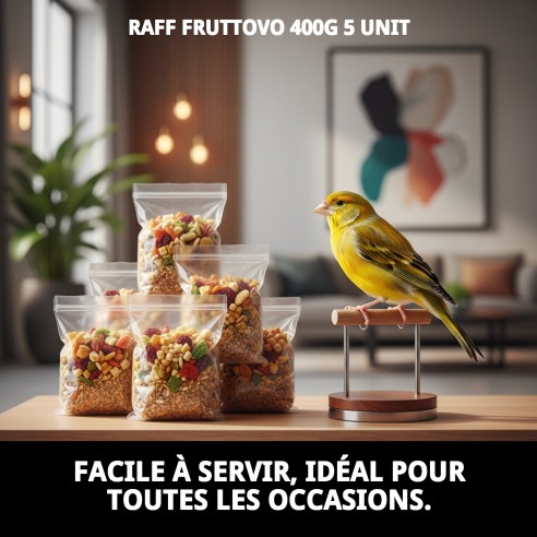 RAFF FRUTTOVO 400G 5 UNIT se traduce al francés como:

RAFF FRUTTOVO 400G 5 UNIT (la traducción no cambia, ya que se trata de un