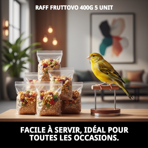 RAFF FRUTTOVO 400G 5 UNIT se traduce al francés como:

RAFF FRUTTOVO 400G 5 UNIT (la traducción no cambia, ya que se trata de un