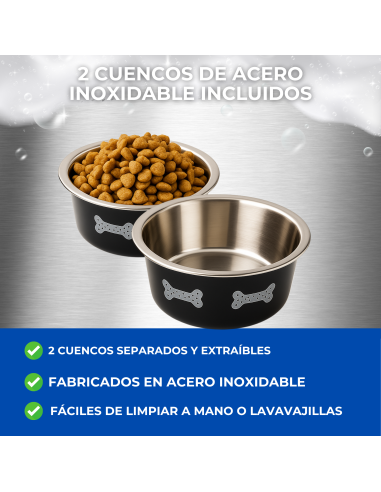 Comedero Doble Regulable en Altura para Perros – 2 Cuencos de 1.55 L (22 cm) Moly - 