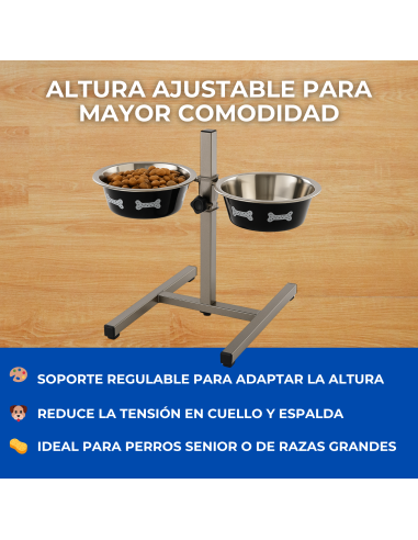 Comedero Doble Regulable en Altura para Perros – 2 Cuencos de 1.55 L (22 cm) Moly - 