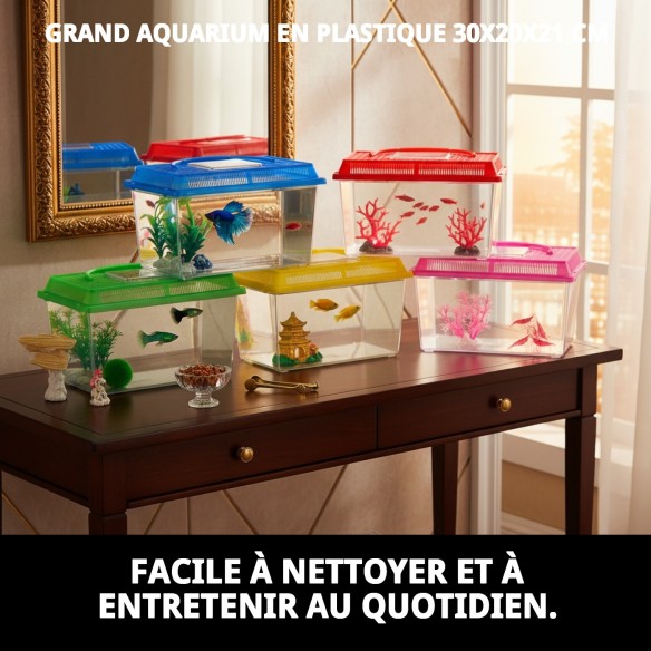 Acuario en plastique grand 30x20x21 cm pour votre animal de compagnie.