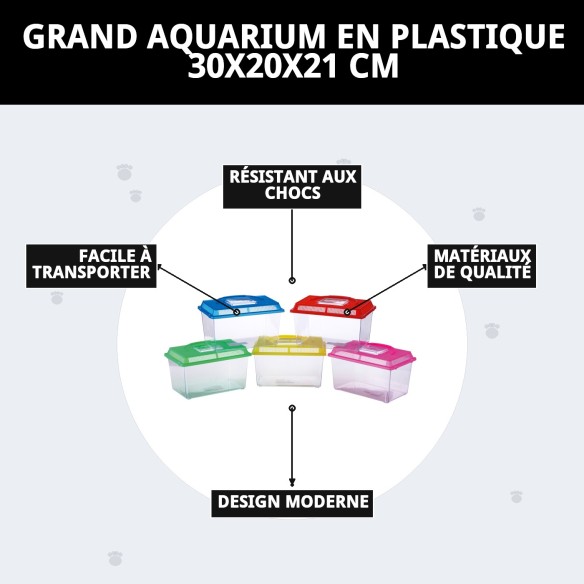 Acuario en plastique grand 30x20x21 cm pour votre animal de compagnie.