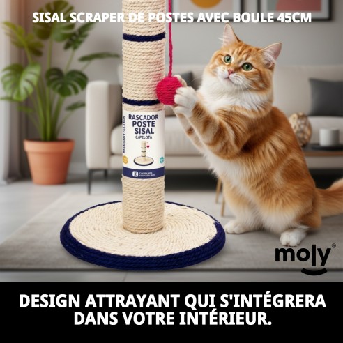 Poteau à griffer en sisal avec balle de 45 cm pour votre animal de compagnie