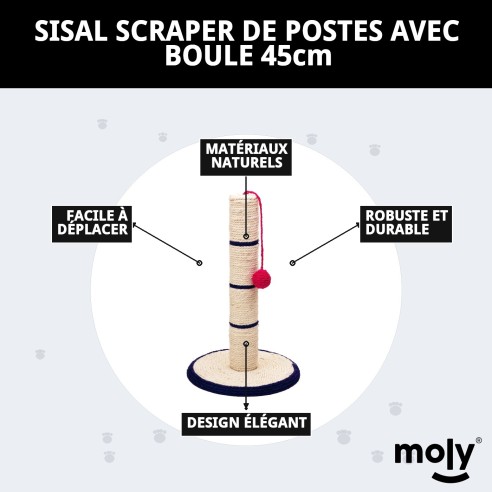 Poteau à griffer en sisal avec balle de 45 cm pour votre animal de compagnie