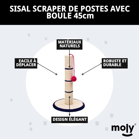 Poteau à griffer en sisal avec balle de 45 cm pour votre animal de compagnie