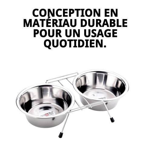 Gamelle Double 16,5 cm avec Support pour Animaux de Compagnie