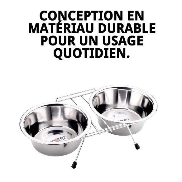 Gamelle Double 16,5 cm avec Support pour Animaux de Compagnie