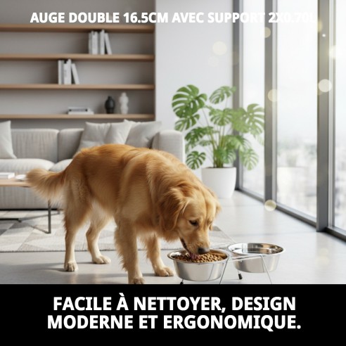 Gamelle Double 16,5 cm avec Support pour Animaux de Compagnie