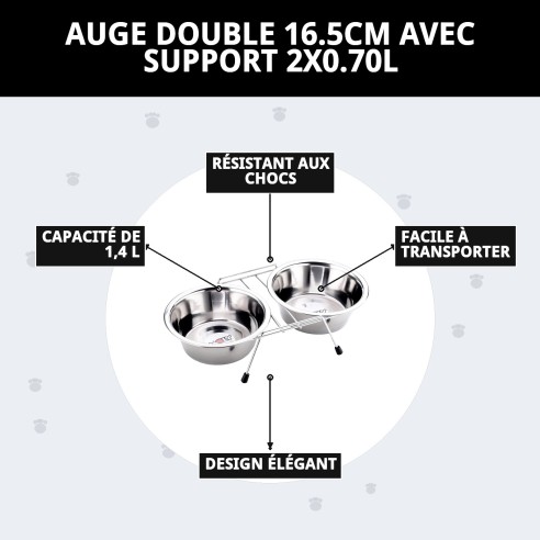 Gamelle Double 16,5 cm avec Support pour Animaux de Compagnie