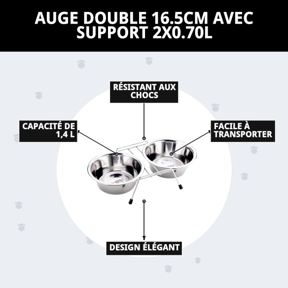 Gamelle Double 16,5 cm avec Support pour Animaux de Compagnie