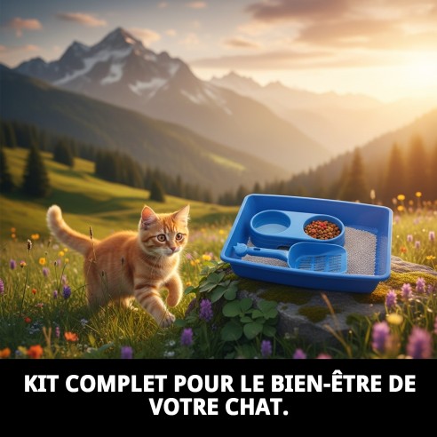 Kit Complet pour Chat : Bac, Gamelle et Pelle 37x26
