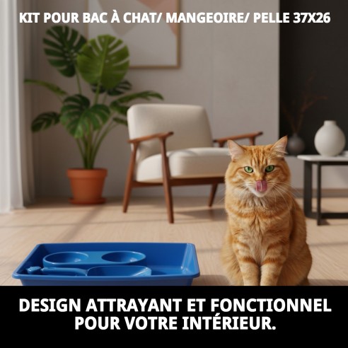 Kit Complet pour Chat : Bac, Gamelle et Pelle 37x26