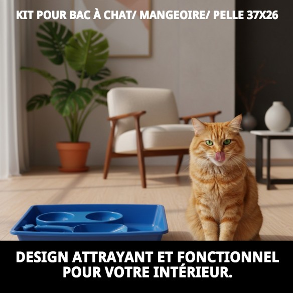 Kit Complet pour Chat : Bac, Gamelle et Pelle 37x26