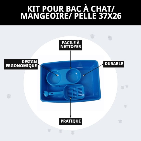 Kit Complet pour Chat : Bac, Gamelle et Pelle 37x26