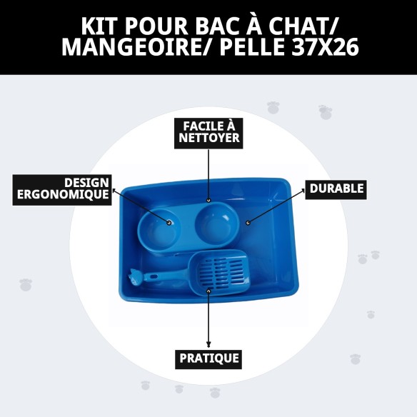Kit Complet pour Chat : Bac, Gamelle et Pelle 37x26