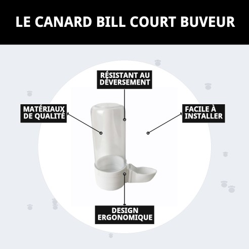 Abreuvoir court à bec de canard pour cages d'animaux de compagnie.