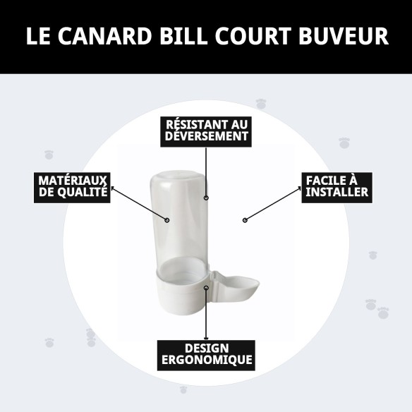 Abreuvoir court à bec de canard pour cages d'animaux de compagnie.