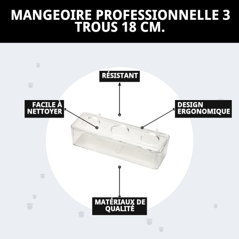 Récipient Professionnel 3 Compartiments 18 cm pour Animaux de Compagnie