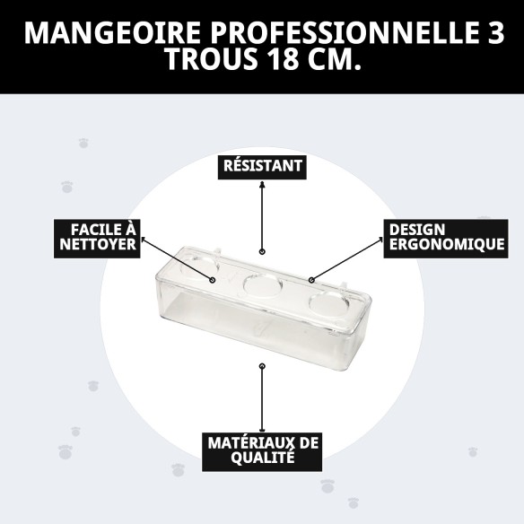 Récipient Professionnel 3 Compartiments 18 cm pour Animaux de Compagnie
