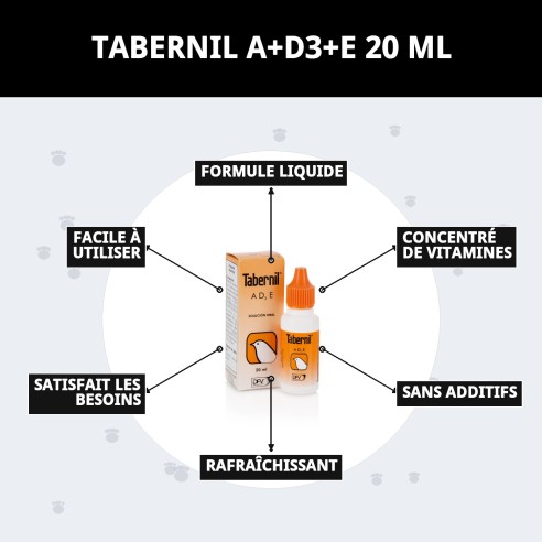 Tabernil A+D3+E 20ml pour la santé de vos oiseaux.