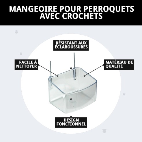 Mangeoire pour Perroquet avec Crochets - Accessoires pour Cages