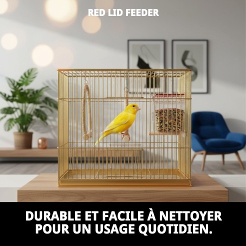 Mangeoire avec couvercle rouge pour cages - Idéal pour votre animal de compagnie.