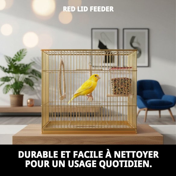 Mangeoire avec couvercle rouge pour cages - Idéal pour votre animal de compagnie.