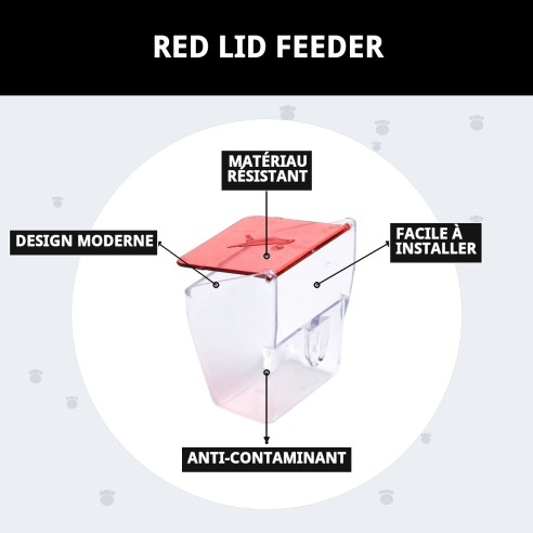 Mangeoire avec couvercle rouge pour cages - Idéal pour votre animal de compagnie.