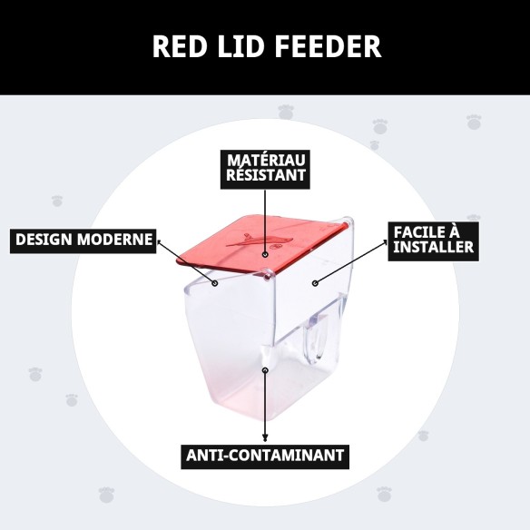 Mangeoire avec couvercle rouge pour cages - Idéal pour votre animal de compagnie.