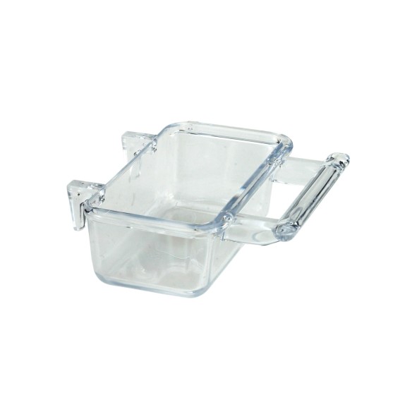 Biscuitière en verre intérieur pour accessoires de cages.