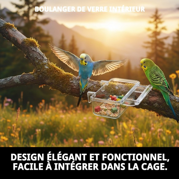 Biscuitière en verre intérieur pour accessoires de cages.