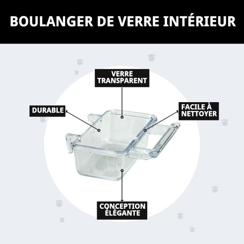 Biscuitière en verre intérieur pour accessoires de cages.