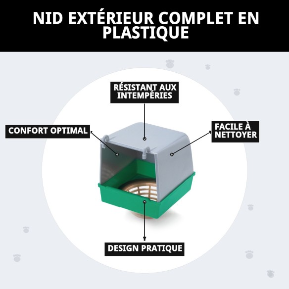 Nid d'extérieur en plastique complet pour animaux de compagnie - Idéal et résistant