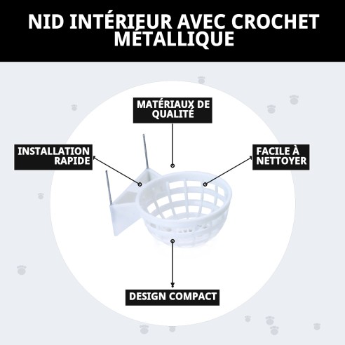 Nid intérieur avec crochet en métal pour animaux de compagnie