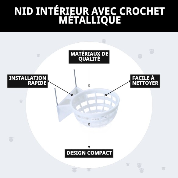Nid intérieur avec crochet en métal pour animaux de compagnie
