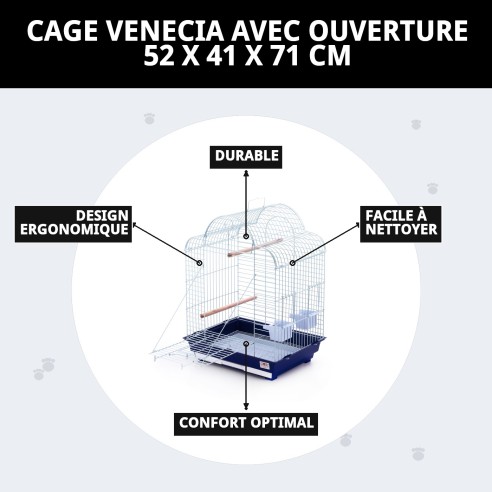 Cage Venise avec Ouverture - Idéale pour Animaux de Compagnie 52x41x71 cm