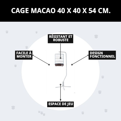 Cage Macao pour Oiseaux Exotiques - 40x40x54 cm