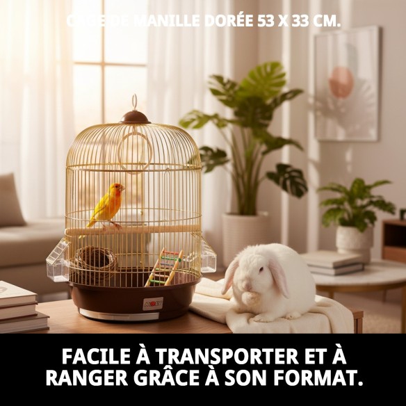 Cage Manila Dorée 53 x 33 cm - Confort et Style pour Animaux de Compagnie