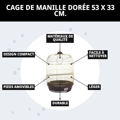 Cage Manila Dorée 53 x 33 cm - Confort et Style pour Animaux de Compagnie