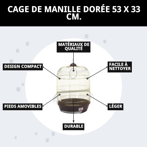 Cage Manila Dorée 53 x 33 cm - Confort et Style pour Animaux de Compagnie