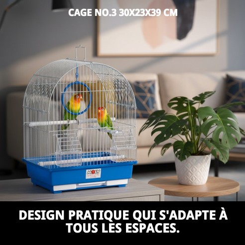 Cage pour oiseaux N.3 30x23x39 cm avec 8 accessoires inclus.