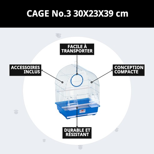 Cage pour oiseaux N.3 30x23x39 cm avec 8 accessoires inclus.