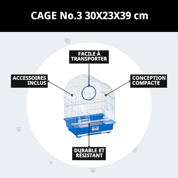 Cage pour oiseaux N.3 30x23x39 cm avec 8 accessoires inclus.