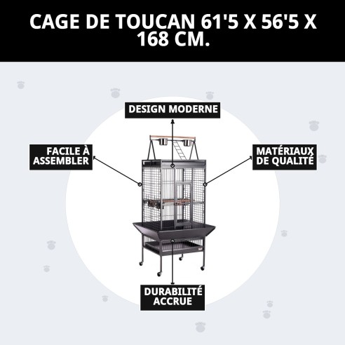 Cage Tucan Démontable pour Animaux de Compagnie - 61,5 x 56,5 cm